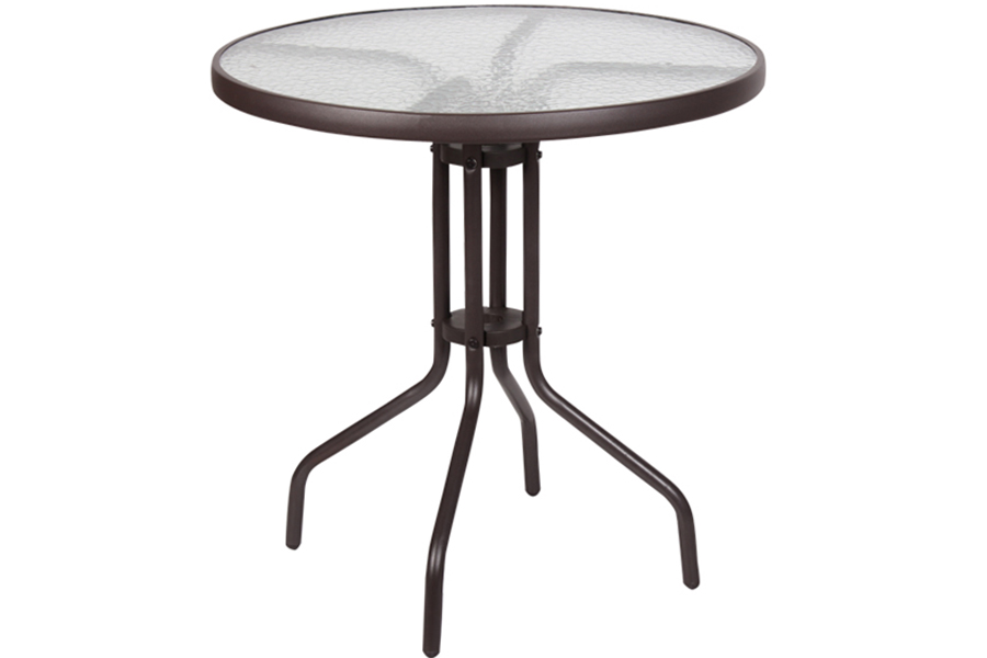 Τραπέζι μεταλλικό στρογγυλό Φ60Χ71 εκ. καφέ με τζάμι ασφαλείας - HP 01.02.0796
