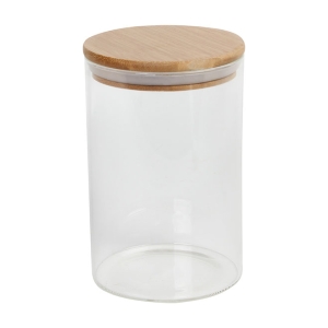 Βάζο αποθήκευσης γυάλινο Φ10Χ15 εκ. 980 ml με ξύλινο καπάκι - KESKOR 51158