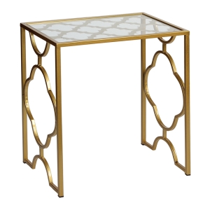 Τραπέζι σαλονιού μεταλλικό 44Χ30Χ48 εκ. Χρυσό με γυάλινη επιφάνεια - KESKOR 93582-2