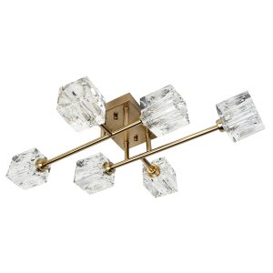 Φωτιστικό οροφής μεταλλικό 6 Χ G9 58Χ38Χ11 εκ. gold brass με κρύσταλλα - GLOBOBOX BO128/6 GD