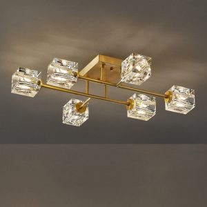 Φωτιστικό οροφής μεταλλικό 6 Χ G9 58Χ38Χ11 εκ. gold brass με κρύσταλλα - GLOBOBOX BO128/6 GD