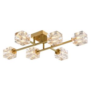 Φωτιστικό οροφής μεταλλικό 6 Χ G9 58Χ38Χ11 εκ. gold brass με κρύσταλλα - GLOBOBOX BO128/6 GD