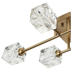 Φωτιστικό οροφής μεταλλικό 6 Χ G9 58Χ38Χ11 εκ. gold brass με κρύσταλλα - GLOBOBOX BO128/6 GD