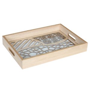 Δίσκος σερβιρίσματος ξύλινος 35Χ25Χ4,8 εκ. με γυάλινη επιφάνεια - KESKOR 46602-2