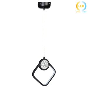 Φωτιστικό κρεμαστό LED 34W 21Χ21Χ7 εκ. Ρόμβος μαύρο με γυάλινη μπάλα - KESKOR 581495
