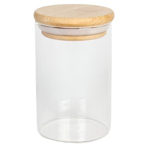 Βάζο αποθήκευσης γυάλινο Φ6,5Χ10,5 εκ. 270 ml με ξύλινο καπάκι - KESKOR 56818