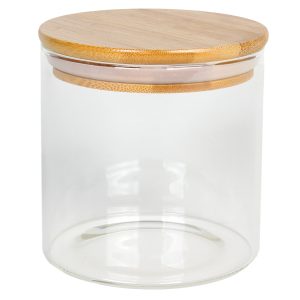 Βάζο αποθήκευσης γυάλινο Φ10Χ10,5 εκ. 630 ml με ξύλινο καπάκι - KESKOR 56821