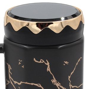 Κούπα κεραμική 320 ml Φ8Χ11,5 εκ. μαύρο χρυσό με καπάκι καθρέπτη - KESKOR 79191-1