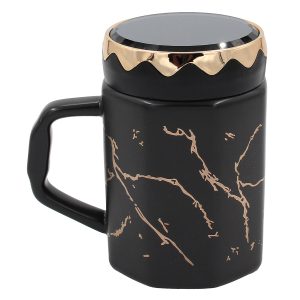 Κούπα κεραμική 320 ml Φ8Χ11,5 εκ. μαύρο χρυσό με καπάκι καθρέπτη - KESKOR 79191-1