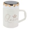 Κούπα κεραμική 320 ml Φ8Χ11,5 εκ. λευκό χρυσό Queen με καπάκι καθρέπτη - KESKOR 79192-1
