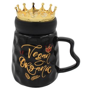 Κούπα κεραμική 440 ml Φ9Χ15 εκ. Vegan μαύρο χρυσό με πλαστικό καπάκι - KESKOR 79194-4