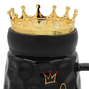 Κούπα κεραμική 440 ml Φ9Χ15 εκ. Welcome μαύρο χρυσό με πλαστικό καπάκι - KESKOR 79194-2
