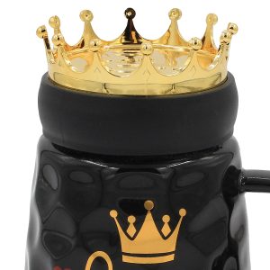 Κούπα κεραμική 440 ml Φ9Χ15 εκ. Love μαύρο χρυσό με πλαστικό καπάκι - KESKOR 79194-1