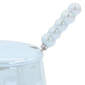 Κούπα κεραμική 360 ml Φ9Χ10 εκ. σιέλ πέρλα με καπάκι και κουταλάκι - KESKOR 79201-2