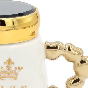 Κούπα κεραμική 440 ml Φ9Χ12 εκ. Queen λευκό χρυσό με καπάκι καθρέπτη - KESKOR 79206-1