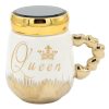 Κούπα κεραμική 440 ml Φ9Χ12 εκ. Queen λευκό χρυσό με καπάκι καθρέπτη - KESKOR 79206-1