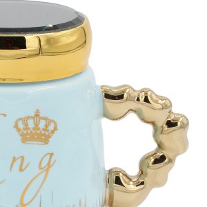 Κούπα κεραμική 440 ml Φ9Χ12 εκ. King σιέλ χρυσό με καπάκι καθρέπτη - KESKOR 79206-3