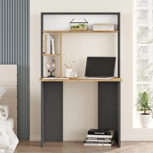 Γραφείο μελαμίνης 90Χ52Χ148 εκ. Ανθρακί Atlantic Pine με ραφιέρα 3 θέσεων - HP 07011399