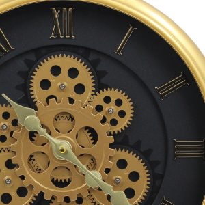 Ρολόι τοίχου πλαστικό Φ40Χ7 εκ. Μαύρο Χρυσό με μηχανισμό και κίνηση γραναζιών - KESKOR 16018