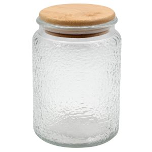 Βάζο αποθήκευσης γυάλινο 700 ml Φ9,5Χ14 εκ. με ξύλινο καπάκι - KESKOR 61372