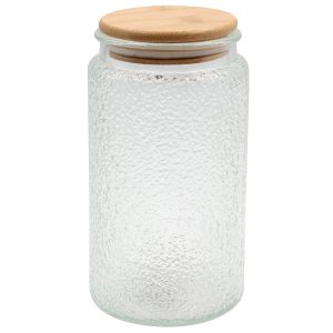 Βάζο αποθήκευσης γυάλινο 950 ml Φ9,5Χ18 εκ. με ξύλινο καπάκι - KESKOR 61373