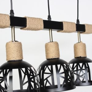 Φωτιστικό μεταλλικό κρεμαστό ράγα 3 Χ Ε27 59Χ16Χ27 εκ. Μαύρο με σχοινί - KESKOR 526826