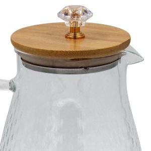 Κανάτα γυάλινη 1600 ml 16Χ12Χ22 εκ. με ανάγλυφο σχέδιο και ξύλινο καπάκι - KESKOR 61388