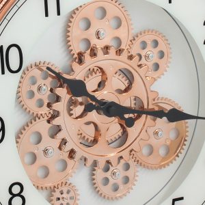 Ρολόι τοίχου πλαστικό Φ38Χ7 εκ. Ροζ Χρυσό με μηχανισμό και κίνηση γραναζιών - KESKOR 16021