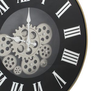 Ρολόι τοίχου πλαστικό Φ48Χ7 εκ. Μαύρο Χρυσό με μηχανισμό και κίνηση γραναζιών - KESKOR 16022