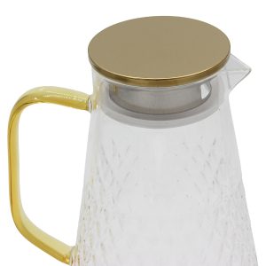 Κανάτα γυάλινη 1500 ml 16Χ12,5Χ21,5 εκ. Διάφανη με ΙΝΟΧ Χρυσό καπάκι - KESKOR 54373