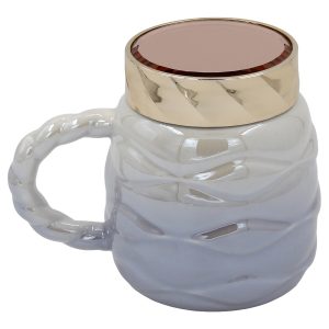 Κούπα κεραμική διακοσμ. 450 ml 14Χ10Χ12 εκ. Μωβ πέρλα με καπάκι καθρέπτη - KESKOR 79208-2