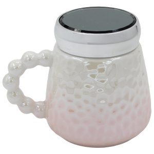 Κούπα κεραμική διακοσμ. 450 ml 13Χ10Χ11 εκ. Μωβ πέρλα με καπάκι καθρέπτη - KESKOR 79210-2