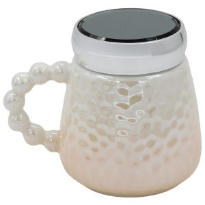 Κούπα κεραμική διακοσμ. 450 ml 13Χ10Χ11 εκ. Σομόν πέρλα με καπάκι καθρέπτη - KESKOR 79210-3