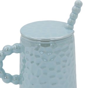 Κούπα κεραμική διακοσμ. 450 ml 13Χ9Χ11 εκ. Σιέλ πέρλα με καπάκι και κουταλάκι - KESKOR 79214-3