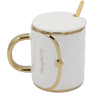 Κούπα κεραμική διακοσμ. 370 ml 12Χ8,5Χ10,5 εκ. Τσάντα Λευκό Χρυσό με κουταλάκι - KESKOR 79215-2